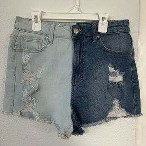 Denim two tone wash jean shorts